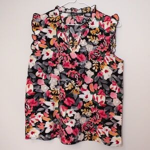Floral Sleeveless Tank Top Ruffle Blouse - Multicolor